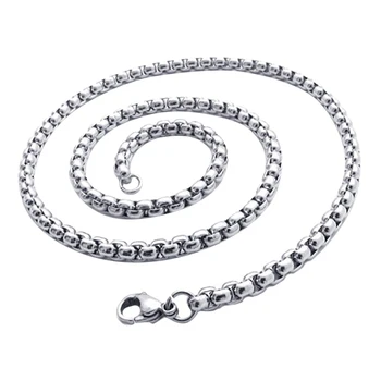 

5mm 19inch Square Rolo Stainless Steel Chain Necklace Round Box Necklace Men Women Jewellery