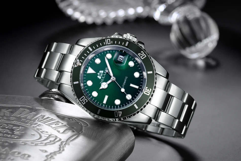 Bracelet mécanique à remontage automatique en acier inoxydable, or, argent, bleu, vert, rouge, noir, cadran, Date, fort lumineux, luxe M_voghion.com