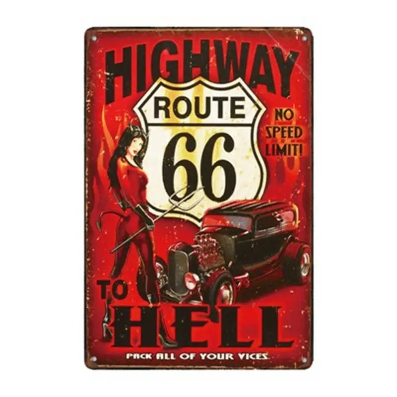 Металлический жестяной знак route 66 hignway to hell Bar Pub Home Vintage Retro плакат для кафе 20x30 см |