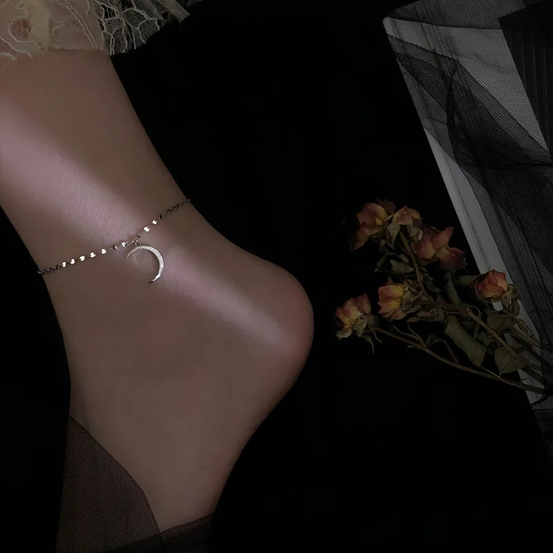 Fashion Shining Moon Anklet For Women 925 Sterling Silver Anklets Girl Party Jewelry Elegant Anniversary Accessories KOFSAC Fashion Shining Moon Anklet For Women 925 Sterling Silver Anklets Girl Party Jewelry Elegant Anniversary Accessories KOFSAC