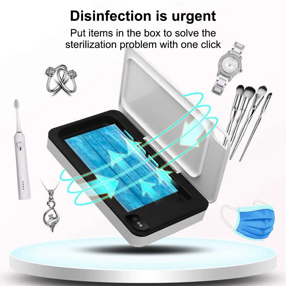 

Phone Sterilizer Masks Disinfection Box Uv Sterilizer Wireless Charger Multipurpose Portable White ABS Lights Earphone Key