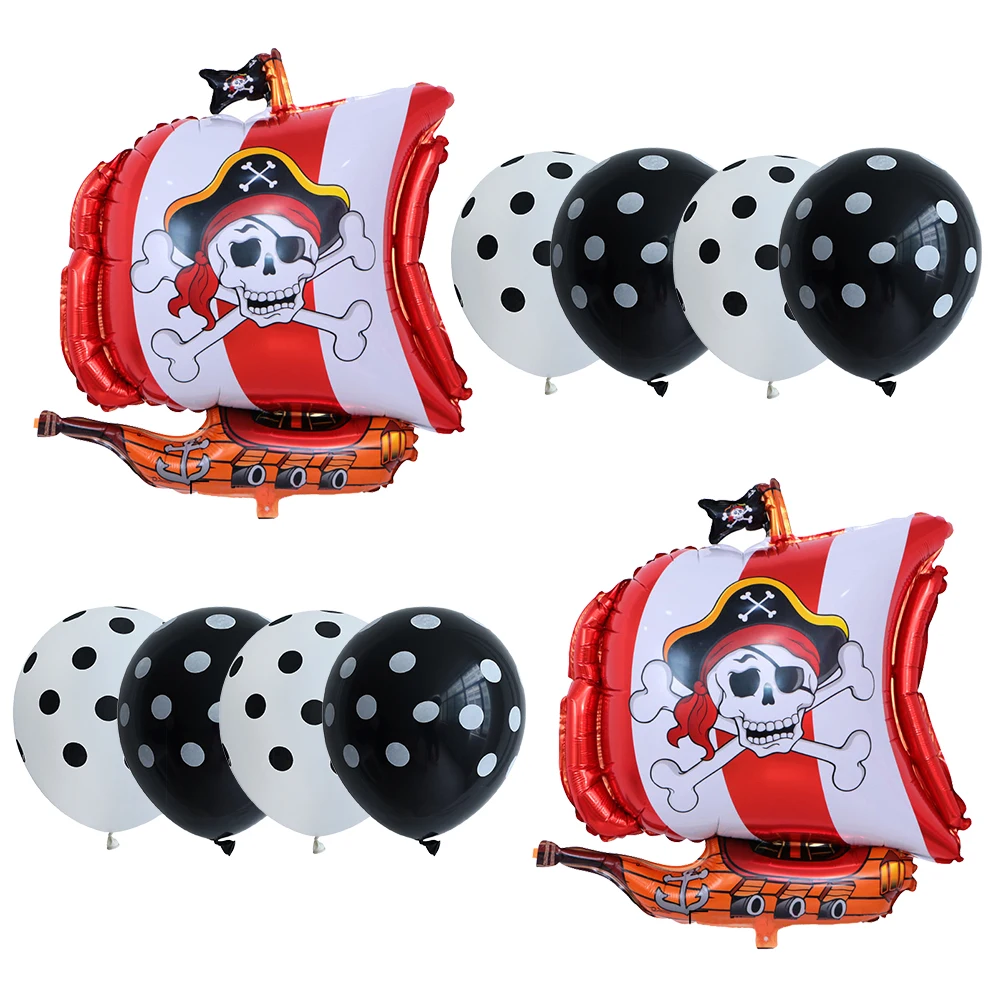 10 шт./лот воздушные шары в горошек с изображением пиратского корабля черепа