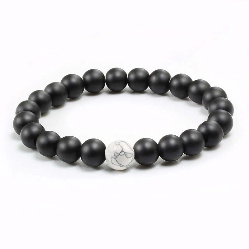 Distance Couple Bracelet Men Women 8mm Black Lava White Natural Stone Beads Strand Bracelets Bangles Friendship Jewelry Pulseras