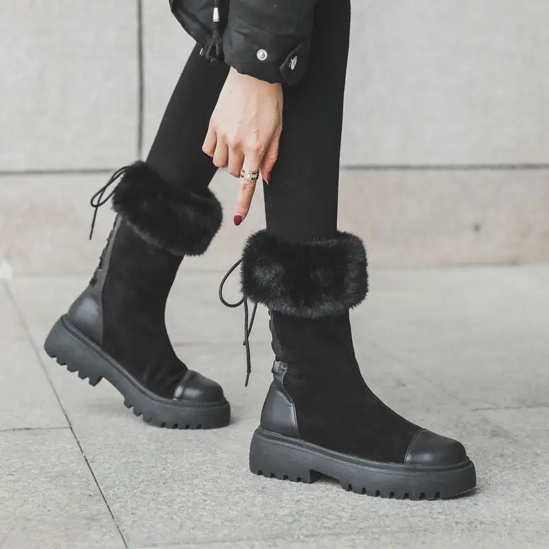E TOY WORD New Popular Women's Snow boots Thick Bottom warm fur inside solids winter boots female shoes woman size 35-40