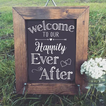 

Wedding Sign Decals Welcome to our happily ever after Quote Wood Mirror Vinyl Sticker Wedding Party Decoration Art