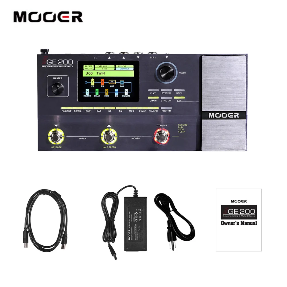 MOOER GE200 Amp моделирование мульти-процессор эффектов цифровая Гитара педаль эффектов 55 модели усилителя 70 эффектов 52 второй петлер