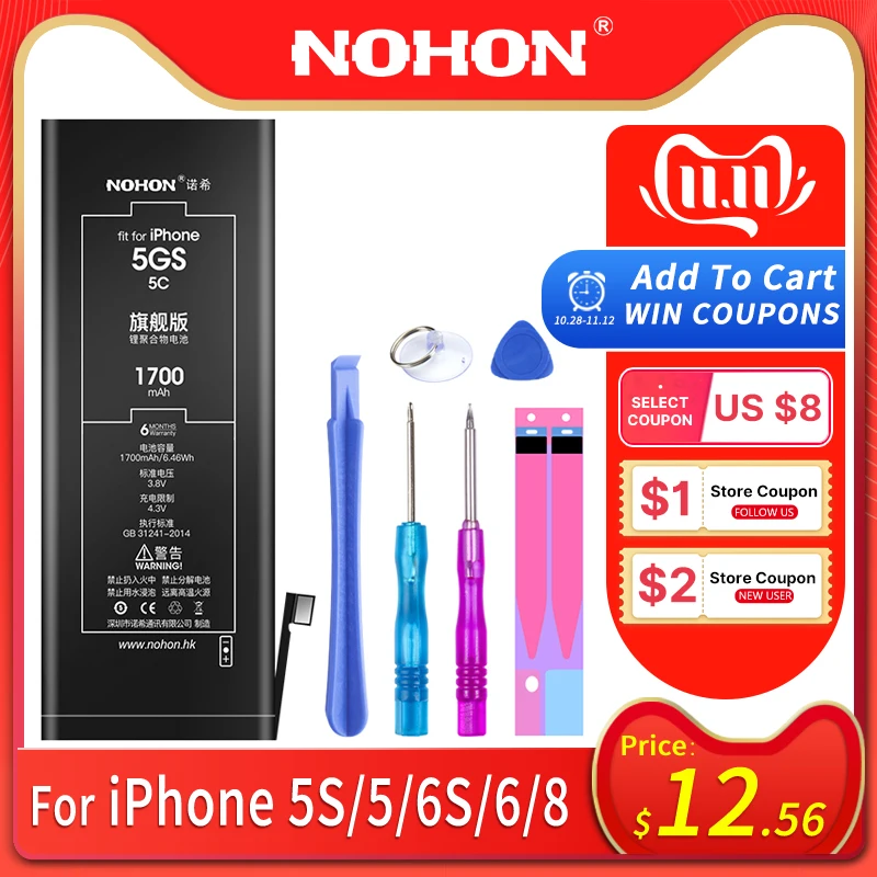 Kaufen NOHON Batterie Für Apple iPhone 5 5S 5C 6S 6 8 Bateria Für iPhone5 iPhone6 Ersatz Batteria Hohe kapazität Batarya Kostenlose Tools