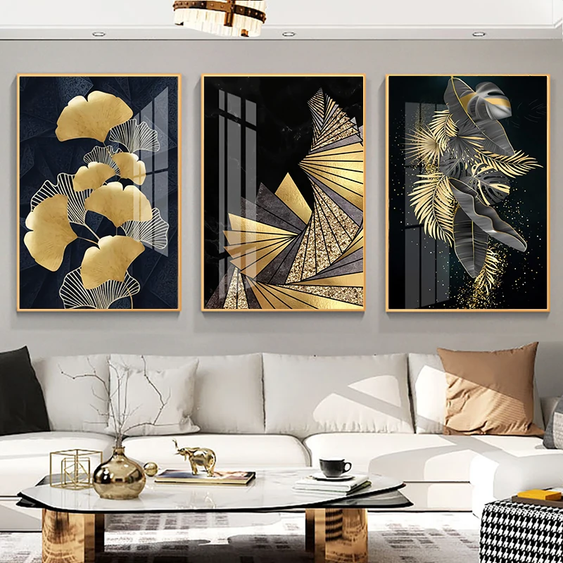 Nordic золотой абстрактный цветок листья холст картины Wall Art листьев растений