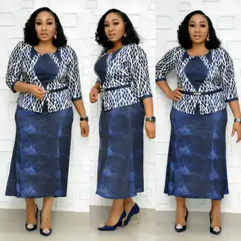 

African Print Mother Dress 3/4 Sleeve Autumn Winter Fake Two Piece Dress Elegant High Quality Midi Dress Plus Size Dashiki Dress