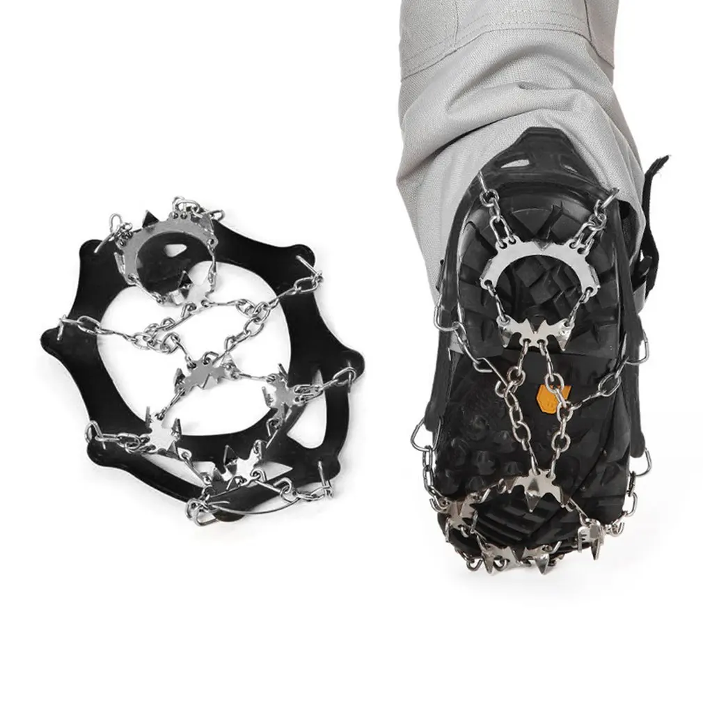 

18 Studs Ice Snow Climbing Cleats Crampons Gripper Walking Hiking Anti-slip Stainless Steel Outdoor Winter Black for Boot Shoes