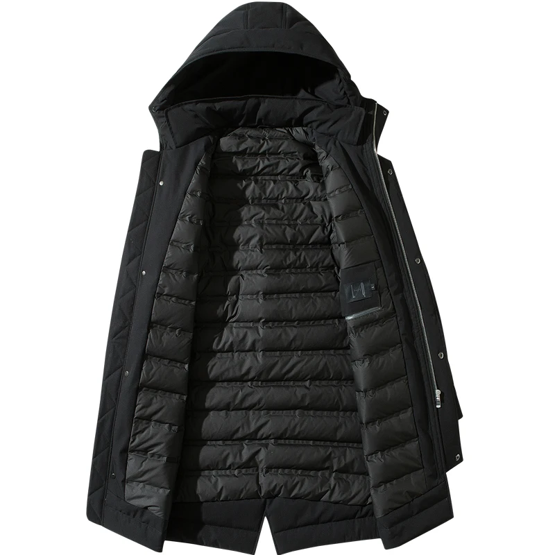 Down Coat Male Winter 5XL Long Trench Duck Down Jacket Parkas Gray Duck Windproof down coat with hoodes Outwear solid A521-DS594