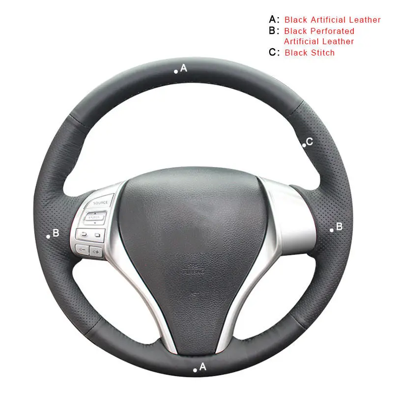 Artificial Leather Авто оплетка на руле Крышка интерьера для Nissan Teana Altima-2013- Интерьер Автомобильные аксессуары Чехлы на руль - Название цвета: Artificial Leather