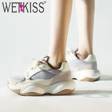 WETKISS/обувь из коровьей замши; Модные Повседневные кроссовки; женская обувь на шнуровке; женская обувь на плоской платформе; сезон весна;