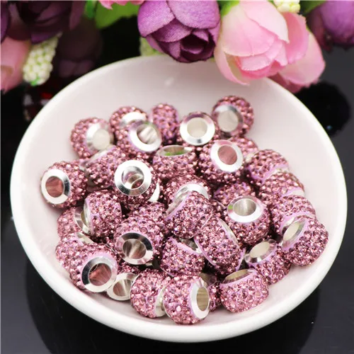 20Pcs New Assorted Color Luxury Rhinestone Large Hole Spacer Fit Pandora Charms Bracelet Hair Beads for Women DIY Jewelry Making New Luxury Color 9