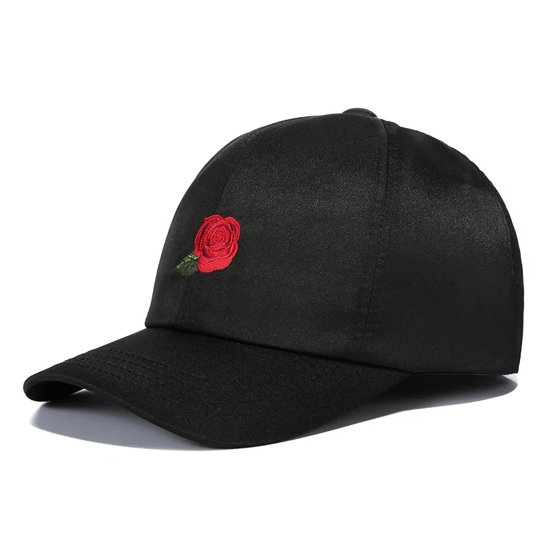 

Rose Embroidery Baseball Cap Women Flower Hat Black for Lady