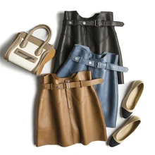 Новая импортная овечья натуральная кожаная юбка, не сглаживающая, с высоким поясом, ягодицы, локомотив, кожаная полуюбка с поясом