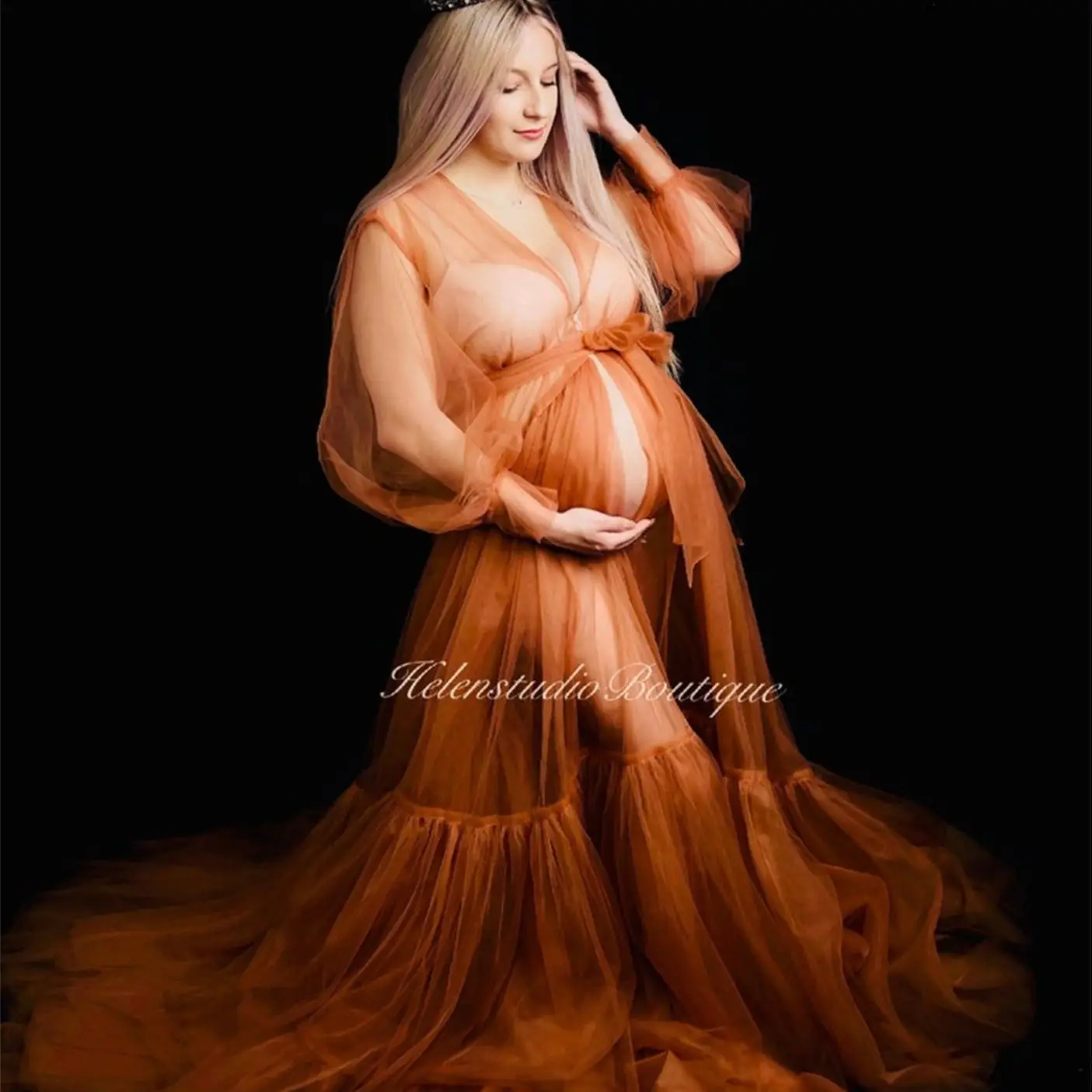 Boho Style Orange Maternity Gowns For 