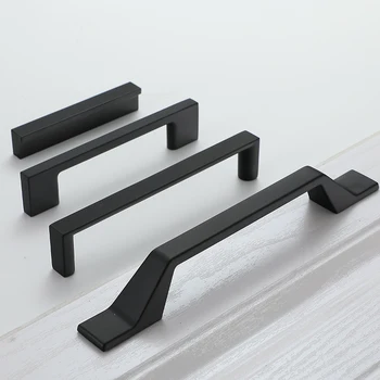 FCFC American style Kitchen Cabinet Handle Square Matte Black 128mm Drawer Black Cabinet Wardrobe 7 Character Solid Pulls