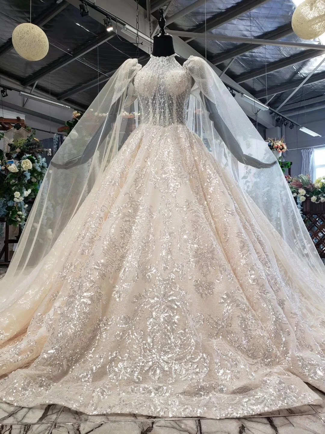 Robe De Mariage Hochzeitskleid сексуальное бальное платье с лямкой на шее, роскошное кружевное бальное платье, свадебное платье с шалью, Vestido Novia Trouwjurk