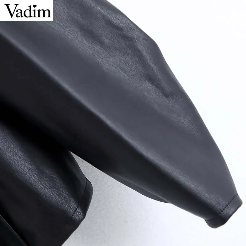 Vadim женские шикарные черные блузки из искусственной кожи с оборками плиссированные рукава рубашки с круглым вырезом женские стильные повседневные топы blusas LB721