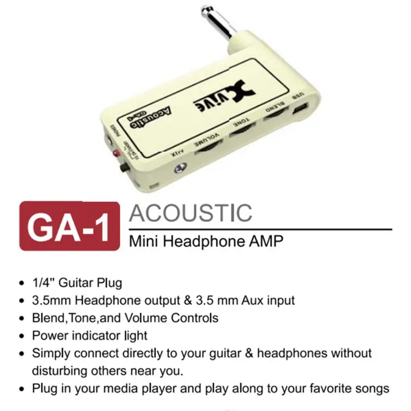 1pc Guitar Plug Mini Portable Recharge Elec Headphone Amp Amplifier Acoustic Rock Metal Delay Guitar Part Accessories