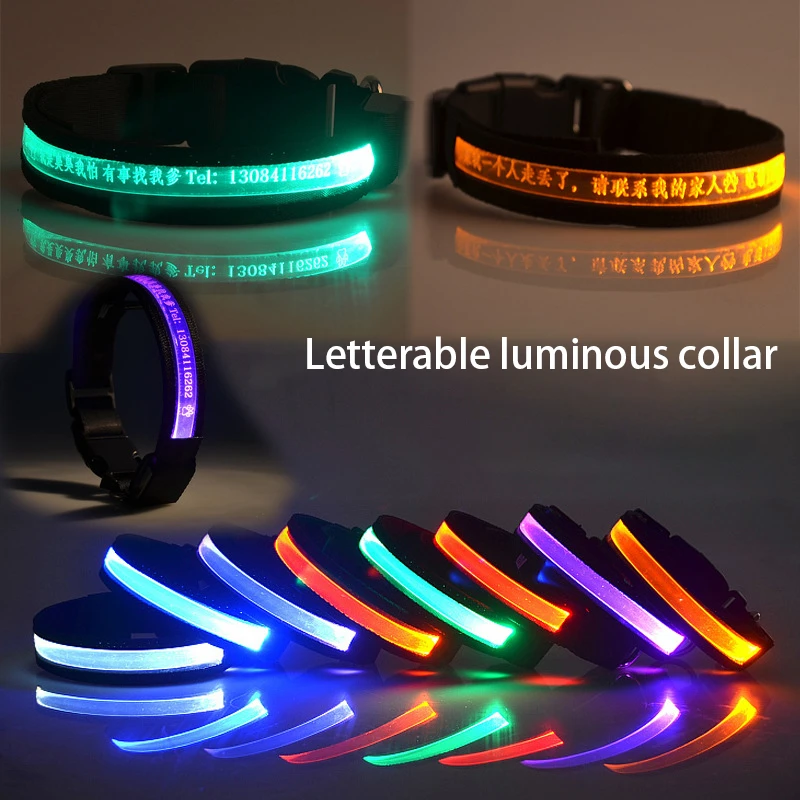 

Led Pet Luminous Dog Collar DIY Lettering Tag Simple Fashion Anti Lost Flash Dog Supplies Pet Accessories