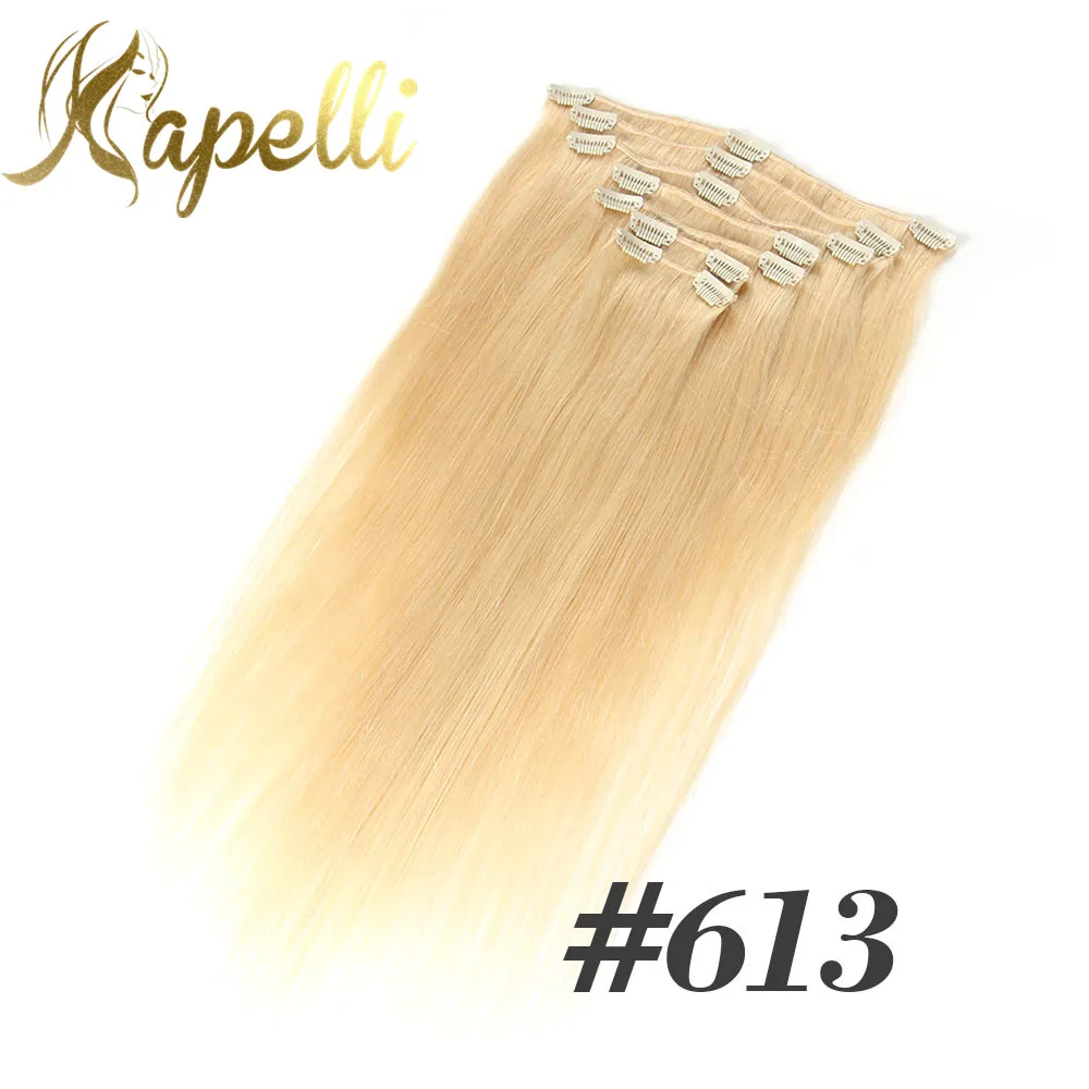 

Brazilian Remy Straight Hair Clip In Human Hair Extensions #60 Blonde 613 7 Pieces/Set Full Head Sets 120G Clips In Bundles