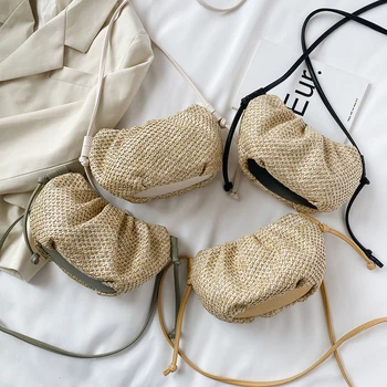 

Woven Shoulder Messenger Bags Women Straw PU Splicing Ladies Small Totes Purse for Outdoor Shopping Traveling Ornaments