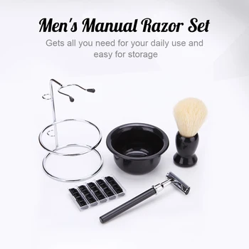 

5 In 1 Shaving Razor Beard Brush Set Men's Shaving Tools With Manual Razor Shaving Brush Bowl 5 Razor Blades Razor Holder