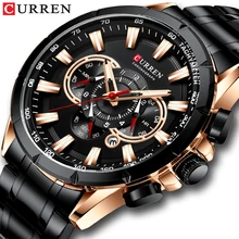 Новые мужские часы CURREN с черным циферблатом, спортивные мужские часы с хронографом, дизайнерские Креативные мужские наручные часы с датами, мужские часы из нержавеющей стали