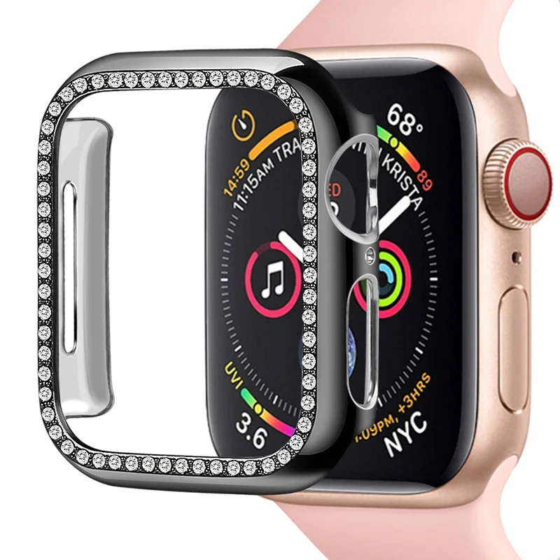 Черный Laforuta Diamond PC Защитный чехол для Apple Watch Series 5 4 от падения с высоты Землетрясение для ПК Чехол для Iwatch 40мм 44мм - Цвет: Черный