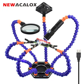 NEWACALOX Multi Soldering Helping Hand Third Hand Tool 3X Magnifying USB DC Fan Flashlight Magnifier PCB Welding Repair Station magnifier phone repair platform station universal clamp form magnifying glass desktop holder soldering repair tool
