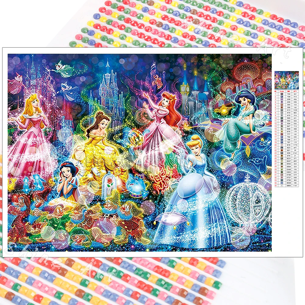 Karyees Disney Princess DIY 5D Diamond Painting by Numbers Kits 14x20 inch DIY 5D Diamond Canvas Painting by Number Full Drill Crystal Rhinestone