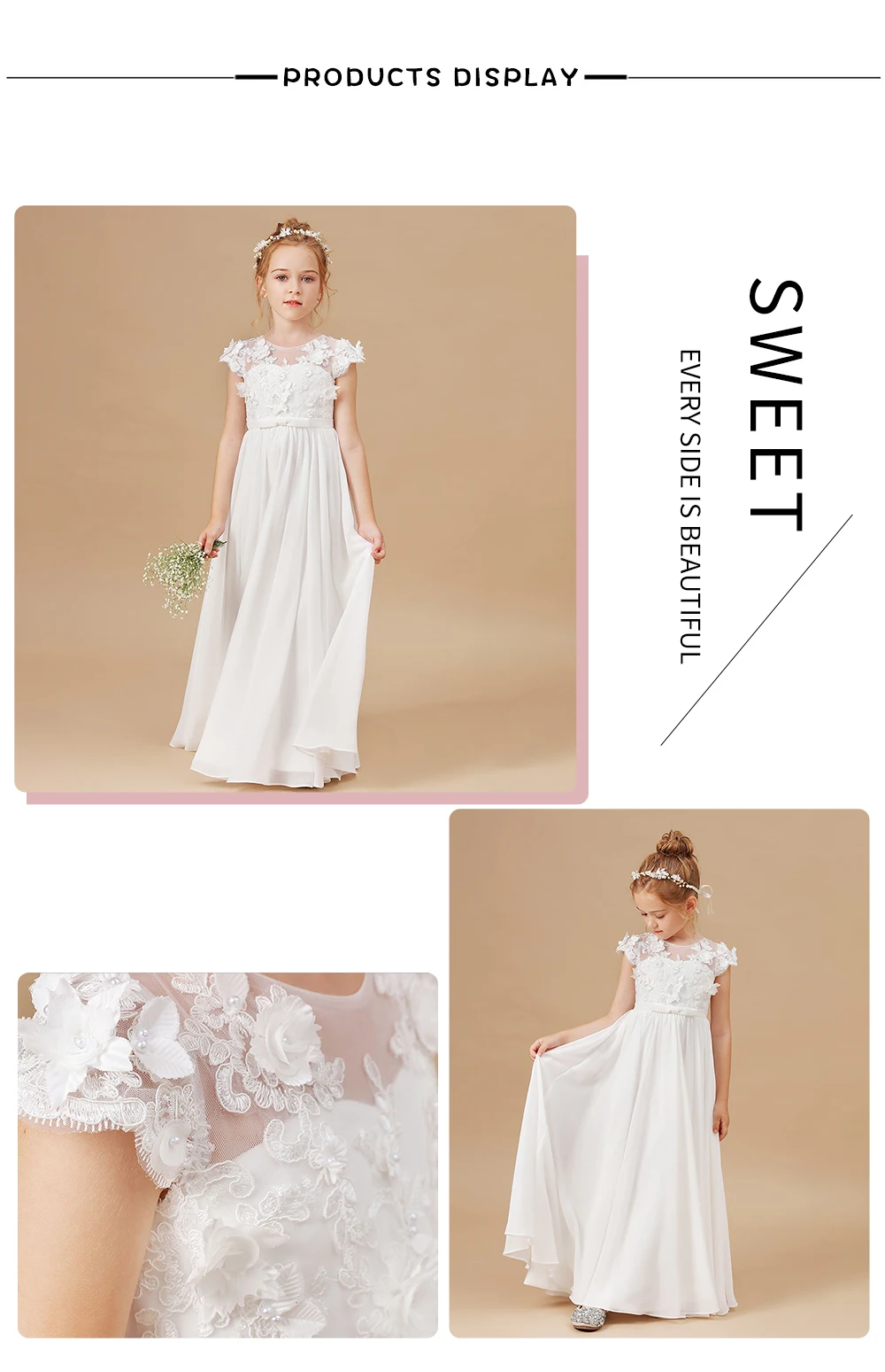Flower Girl Dresses Applique Sleeveless Kids Birthday Party Pageant Gowns Weddings First Communion Elegant Dresses 2-14T