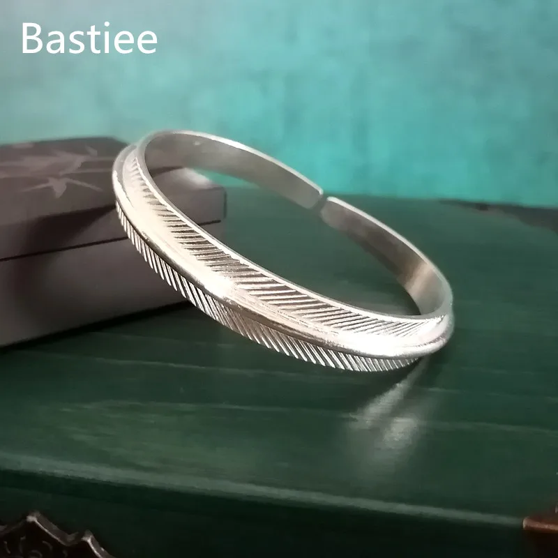 

Bastiee Feather 999 Silver Bangle For Women Bracelet Vintage Hmong Handmade Luxury Jewelry Ethnic Jewellery Bangles Adjustable