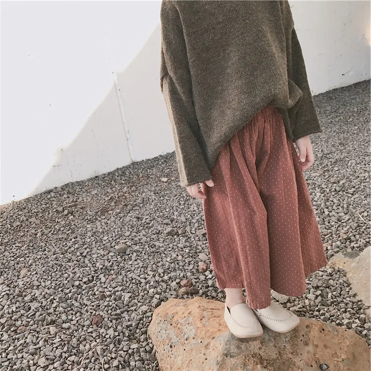 Брюки для девочек свободные брюки в горошек с широкими штанинами осень 2019 новая