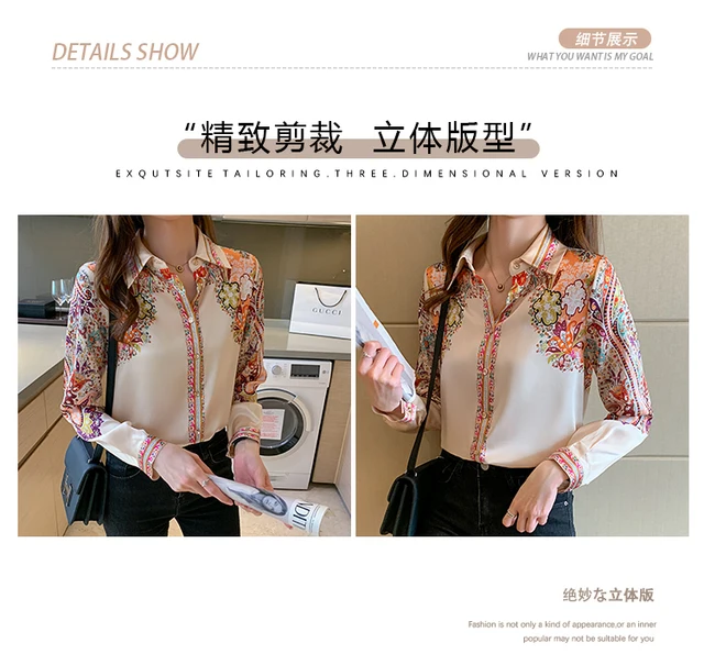 Fashion flower print shirts for ladies New elegant Women's Blouses 2024  Spring Summer Long Sleeve Button-Down Tops blusa mujer