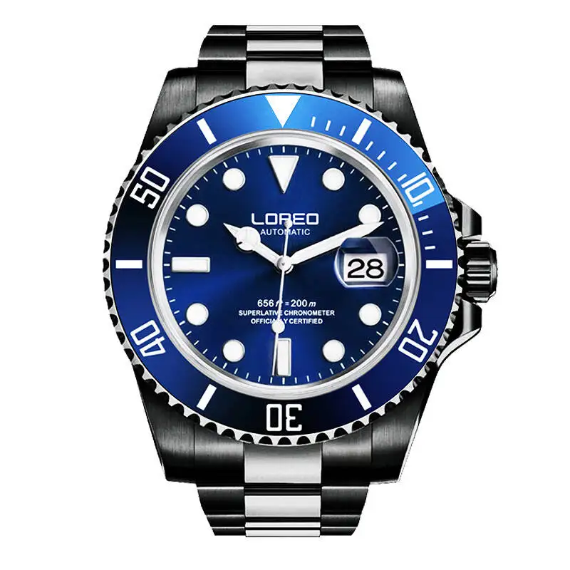 LOREO 9201 Германия 200 м archetype diver's watch автоматический самоветер светящийся календарь 21red драгоценный камень подшипник полый diver's - Цвет: blue dial