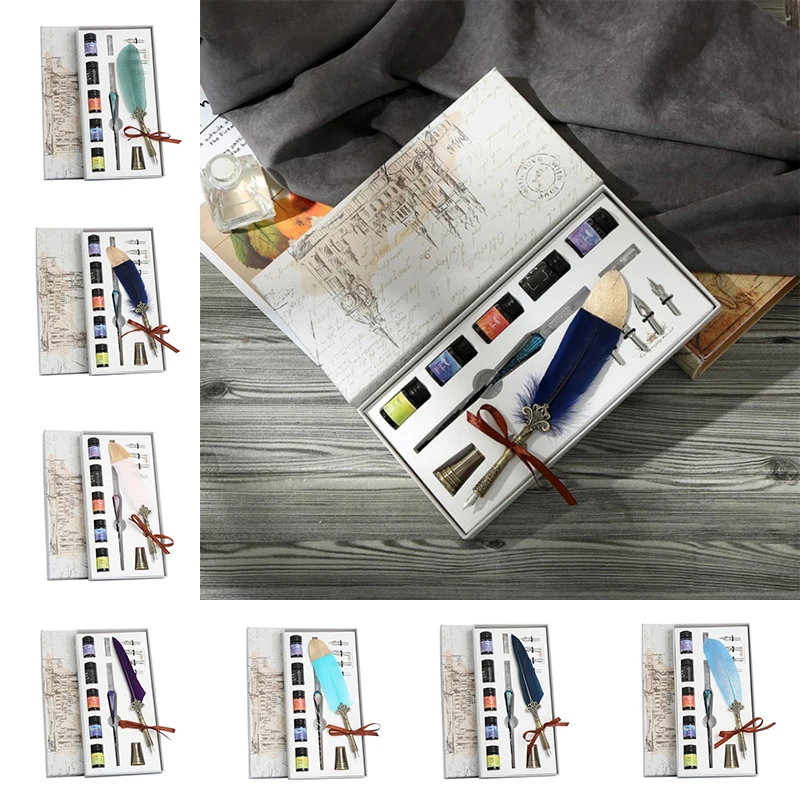 1 Set Colorful Glass Pen Ink Star Dip Water Crystal Feather Suit Gradient School Student Supplies Stationery |