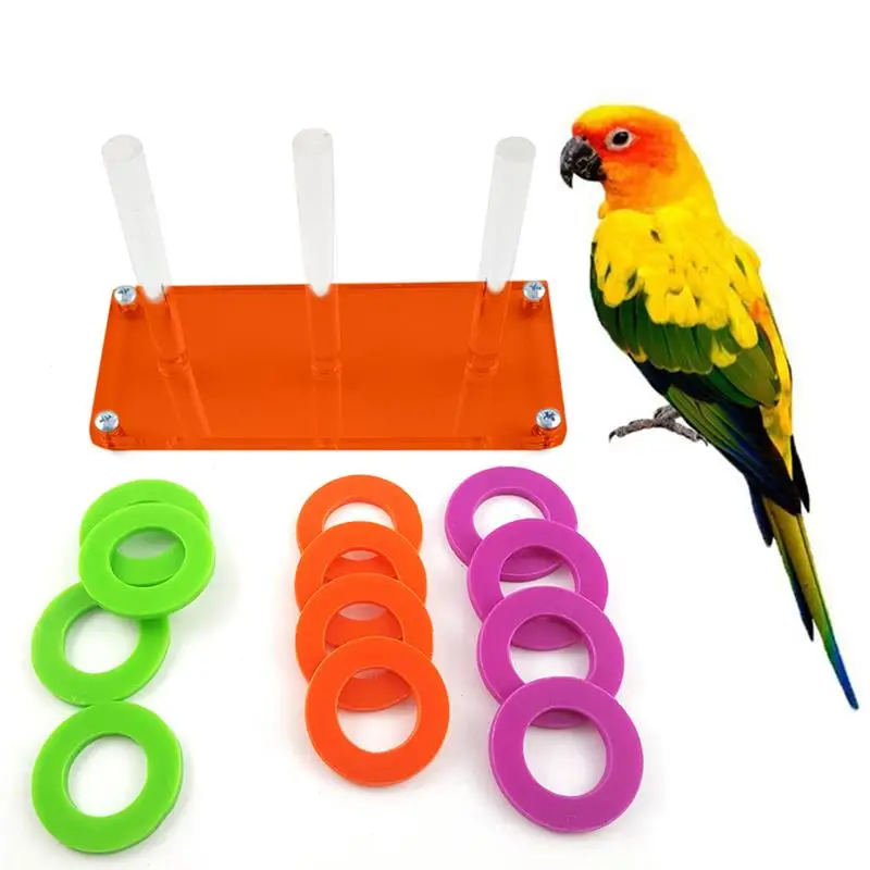 Bird Toys Wooden Bird Parrot Platform Plastic Ring Intelligence Training Chew Toy Bird Toy