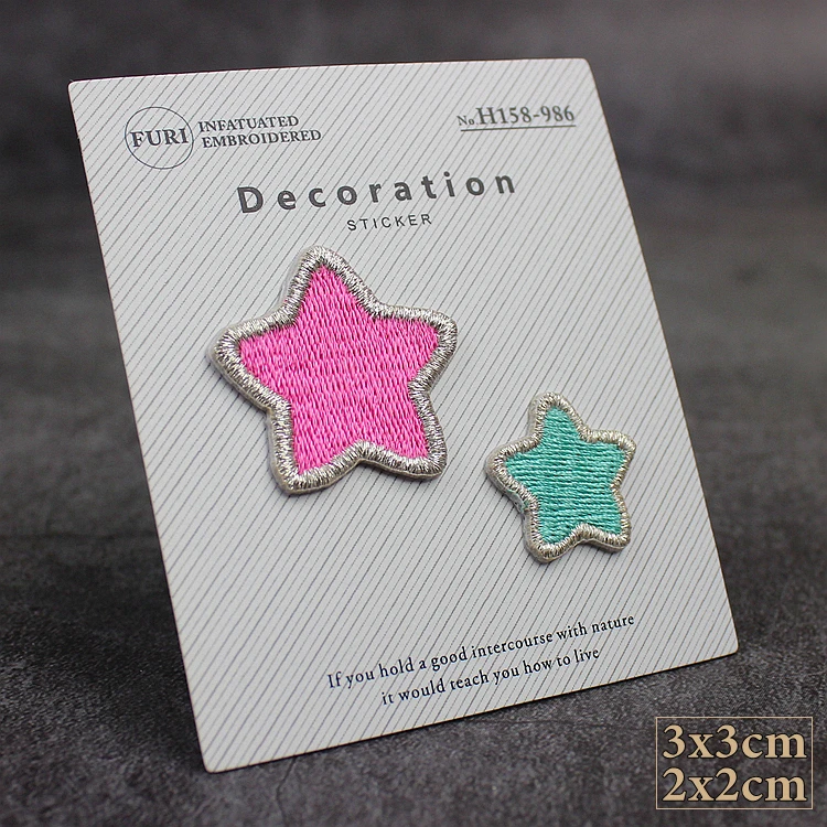PINK GREEN AHYONNIEX, 2 шт./партия, изысканные нашивки с вышивкой в виде звезд, заклепки для джинсов, мультфильм, железо, заплатка для одежды, Маленький милый DIY патч - Цвет: PINK GREEN