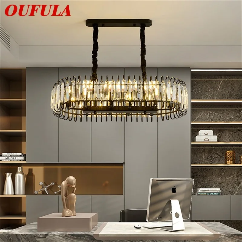 

OUFULA Black Postmodern Rectangle Chandelier Fixtures Crystal Pendant Lamp Light Home LED for Decoration