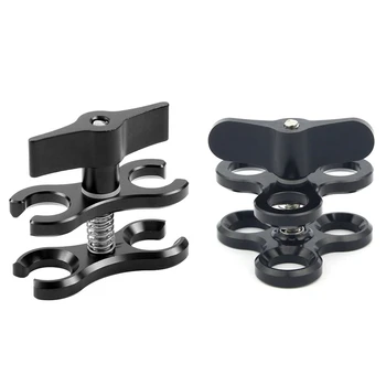 

2 Pcs Diving Butterfly Clip Clamp Light Arm Ball Head Mount Adapter for Camera Accessories, 3-Hole & 2-Hole