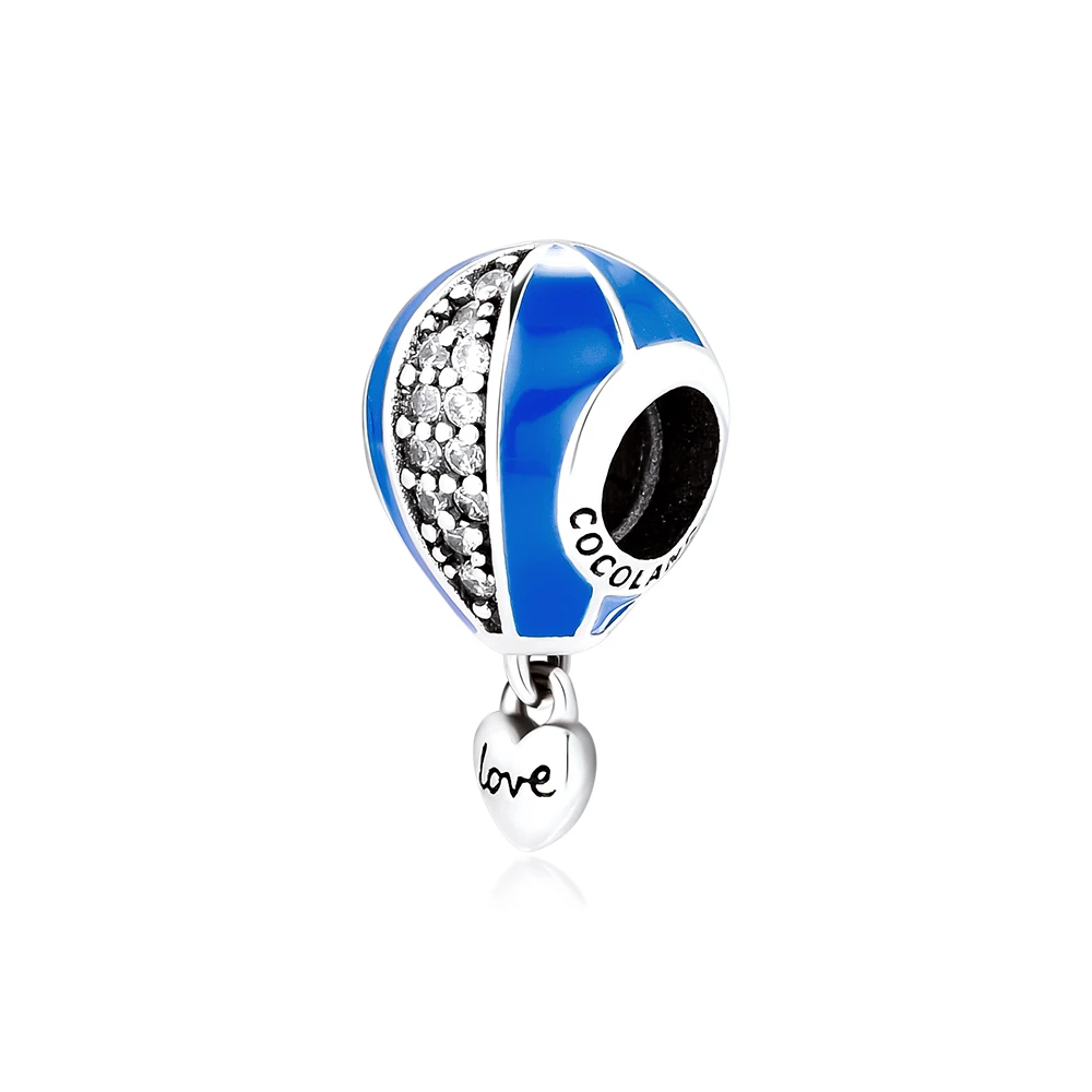 CKK 100% 925 Sterling-Silver-Jewelry Blue Hot Air Balloon Dangle Heart Charm DIY Fits for Making Charms Bracelets Necklace | Украшения и