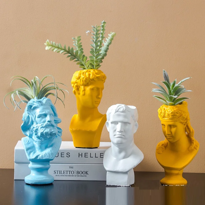 

Human Head Portrait Vase Venus Apollo Art Sculpture Giuliano de' Medici Vases La Marseillaise Resin Flower Pot Home Decor Holder