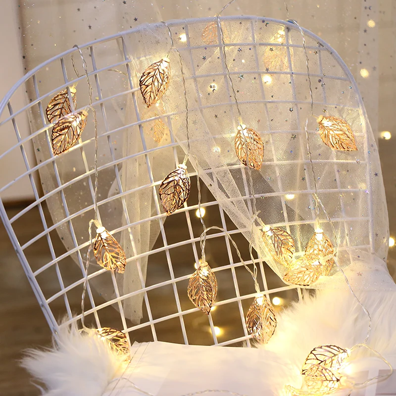 LED String Leaves Garland Led Fairy Lights Battery Operated Christmas Outdoor Lighting Rose Gold Light Chain Party Wedding Patio