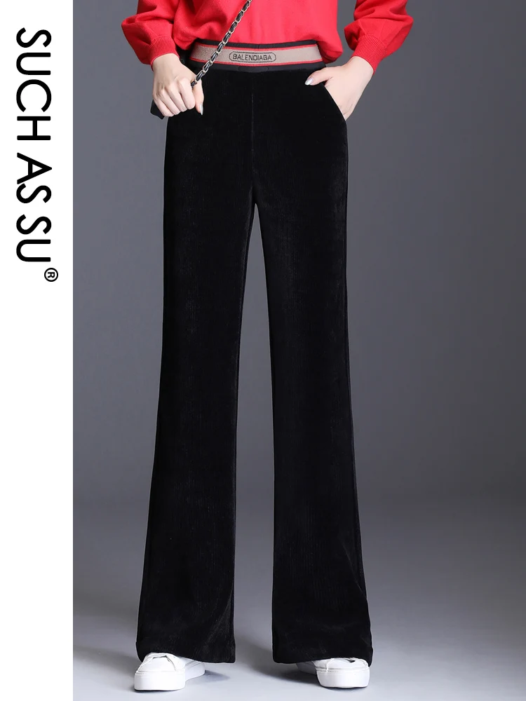 Black Pants Такие как SU новые осенние зимние брюки для женщин черные зеленые с высокой талией расклешенные брюки S-3XL размера плюс свободные расклешенные брюки - Цвет: Black Pants