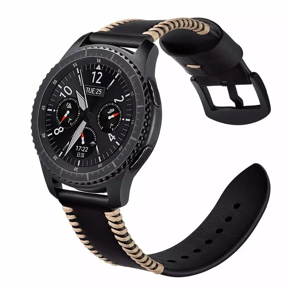 22 мм 20 мм pulsera совместимый для samsung Galaxy Watch 46 мм ремешок кожаный ремешок для Galaxy Watch active 2 40 мм 44 мм браслет на запястье - Цвет ремешка: black