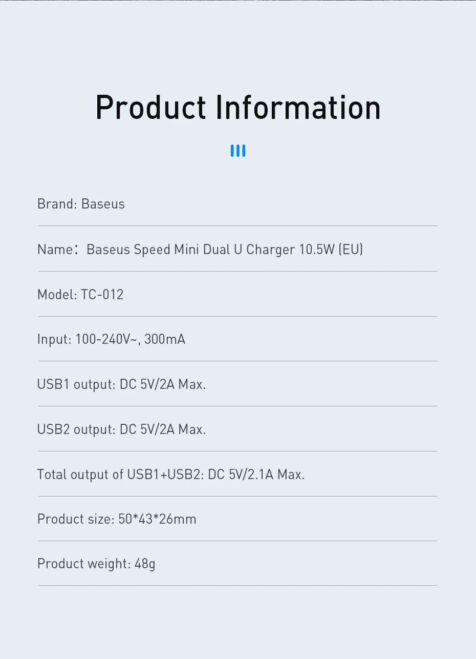 Baseus Mini Dual USB зарядное устройство 10,5 Вт для iPhone 11 Pro X 8 7 Plus Xs Max 5 в 2A портативное зарядное устройство для samsung Xiaomi huawei
