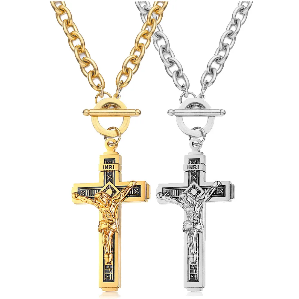 316L нержавеющая сталь OT Пряжка христианское распятие Иисуса кулон ожерелье для мужчин женщин крест религиозный католический ожерелье s